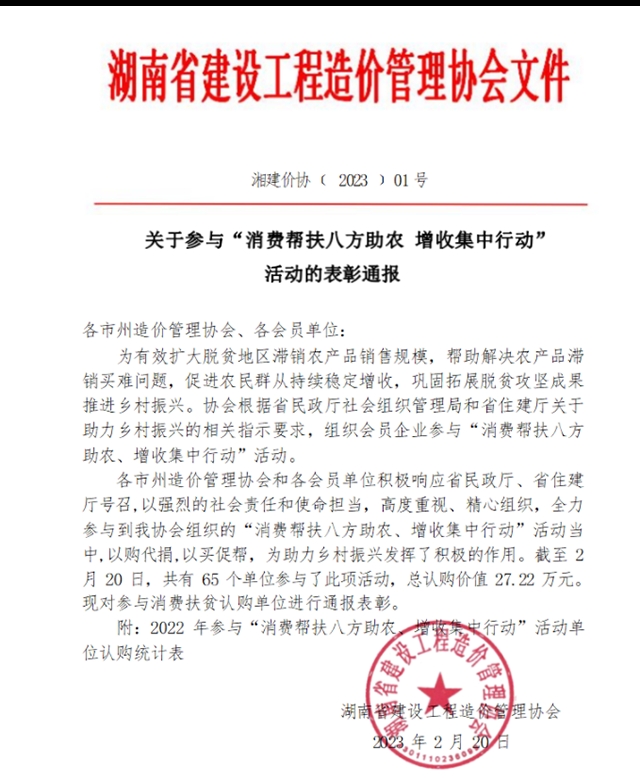 参与“消费帮扶八方助农增收集中行动” 活动的表彰